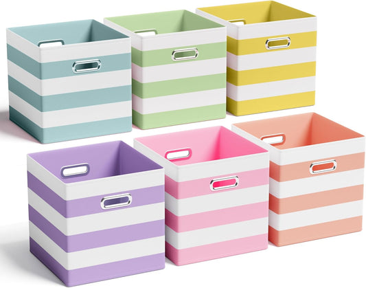 6 Pcs Fabric Storage Cubes Bins with Metal Handle Christmas Storage Bin 11 Inch Macaron Colored