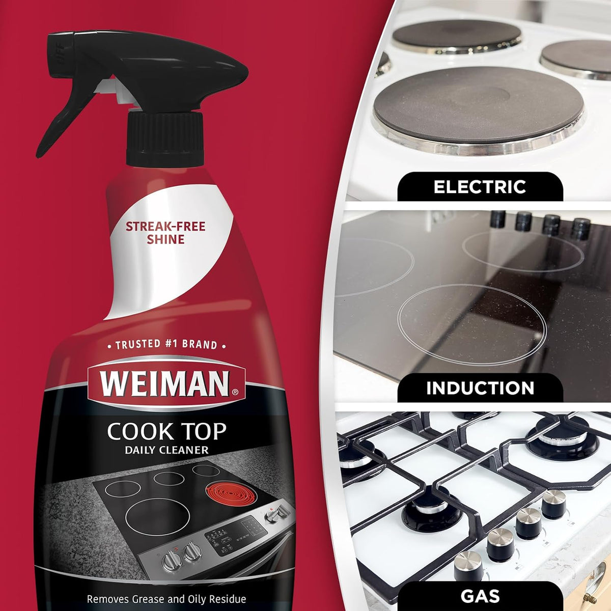 Weiman Glass Cooktop Cleaner & Polish For Daily Use on Ceramic, Induction Stove Top, Removes Grease