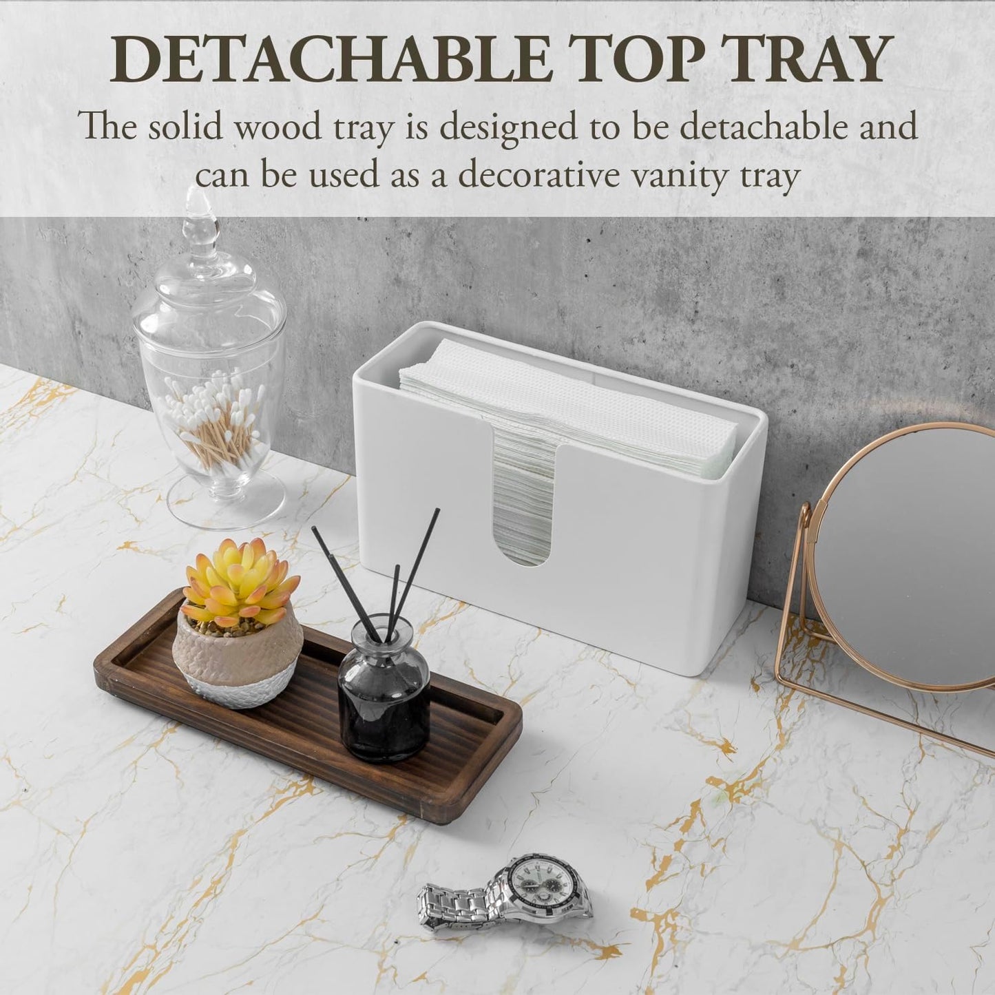 MyGift Deluxe Modern Matte White Metal Folded Commercial Paper Towel Holder with Rustic Burnt Solid