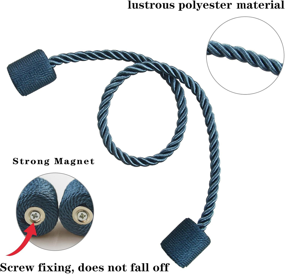 4 Pack Blue Strong Magnetic Curtain Tiebacks Outdoor Elegant Decorative Tie Backs Modern Rope