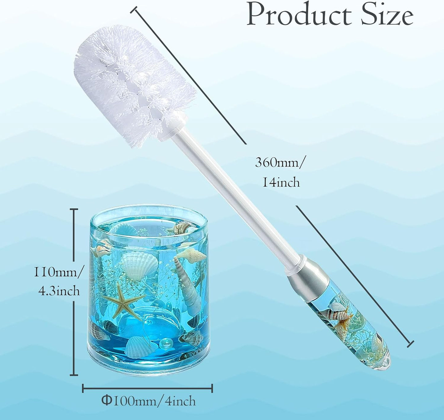 FONMY Toilet Brush and Holder Acrylic with Nature Seashell,Compact Size Toilet Bowl Brush with