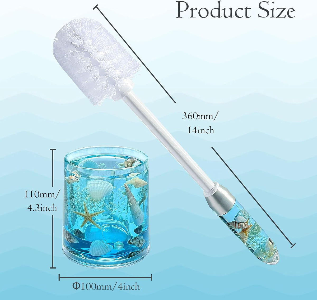 FONMY Toilet Brush and Holder Acrylic with Nature Seashell,Compact Size Toilet Bowl Brush with