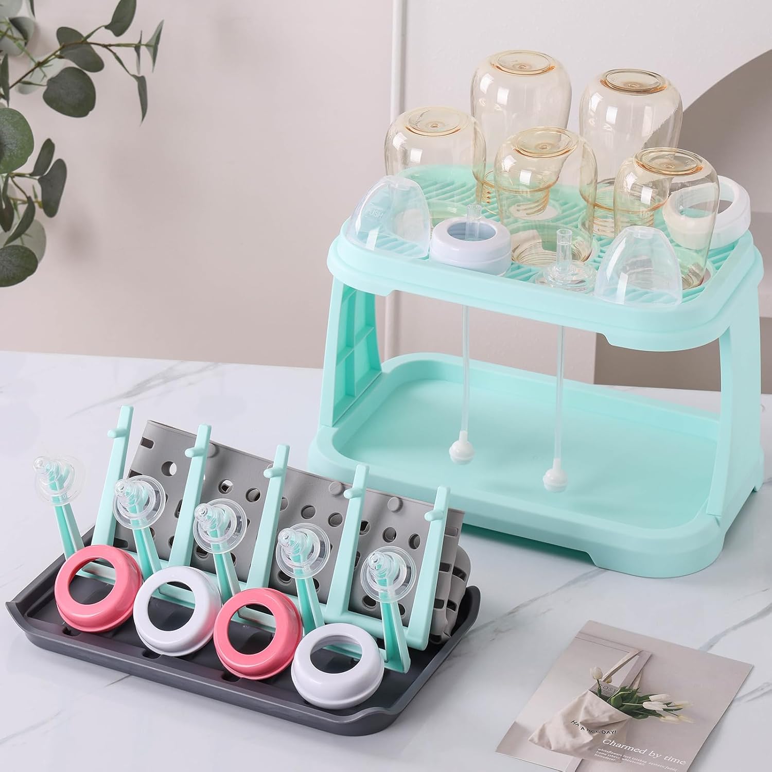 Baby Bottle Drying Rack:Space Saving Standing Drying Rack for Baby Bottles and Pump Part
