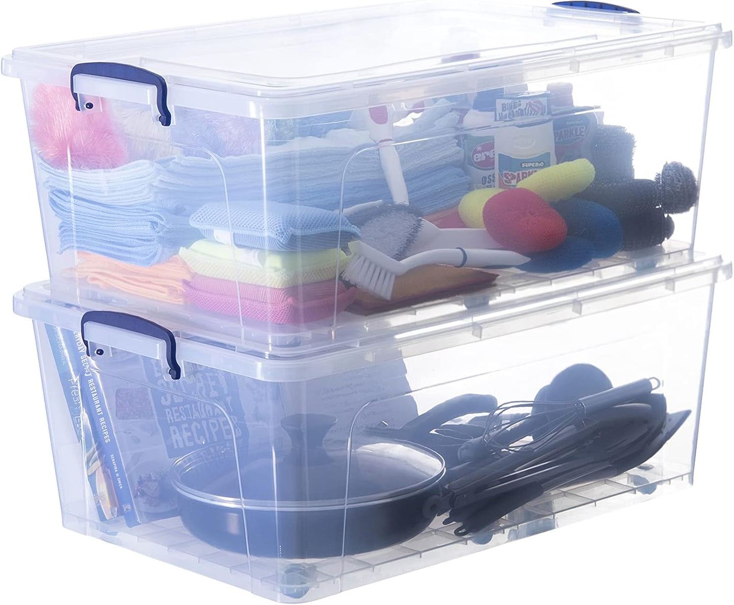 Superio Storage Bins with Lids, Clear Plastic Containers for Organizing, Stackable Totes, BPA Free
