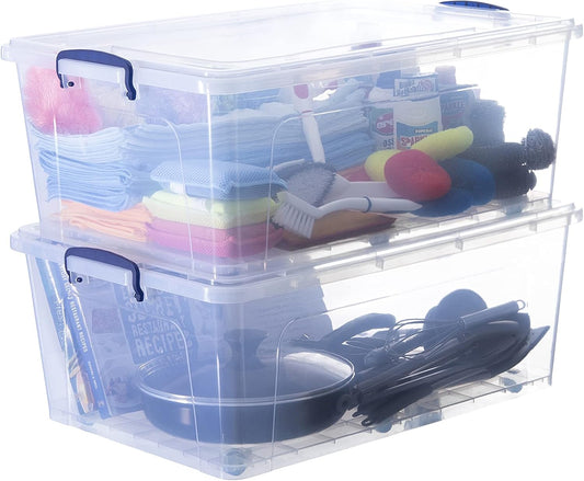 Superio Storage Bins with Lids, Clear Plastic Containers for Organizing, Stackable Totes, BPA Free