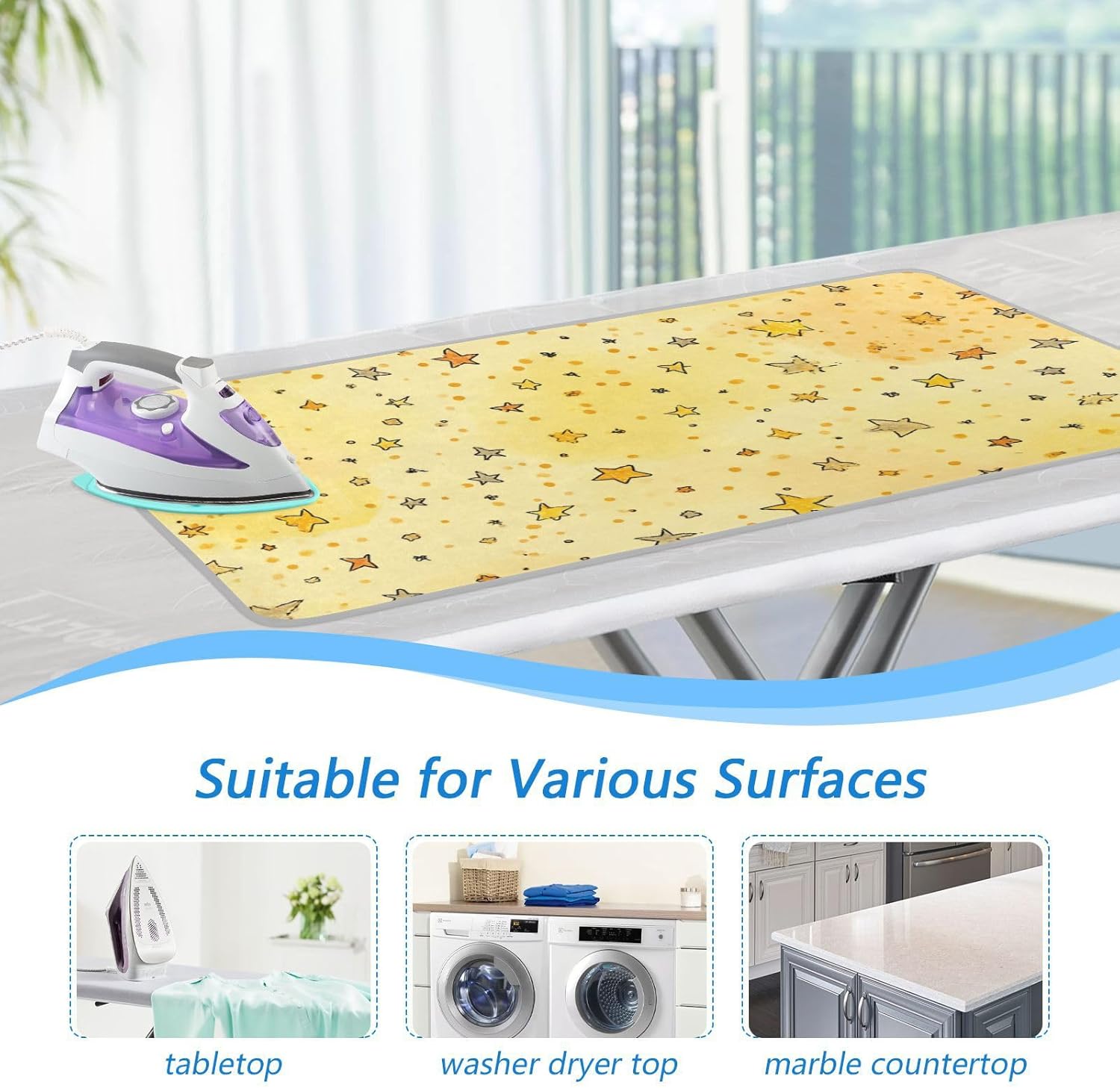 Golden Stars and Dots Ironing Mat for Table top Portable Ironing Pad Blanket for Washer Dryer