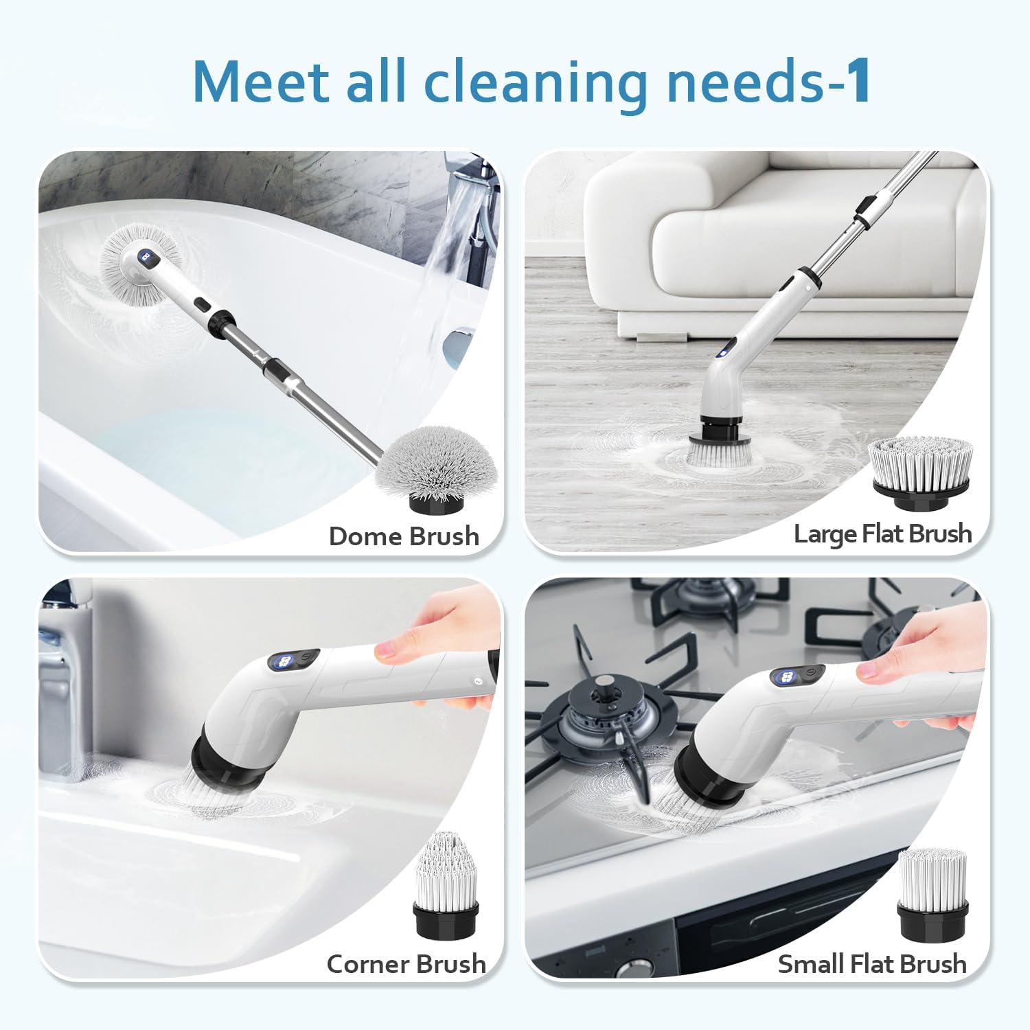 TUYU Electric Spin Scrubber, Full-Body IPX7 Waterproof Bathroom Scrubber with Power LCD Display, 8