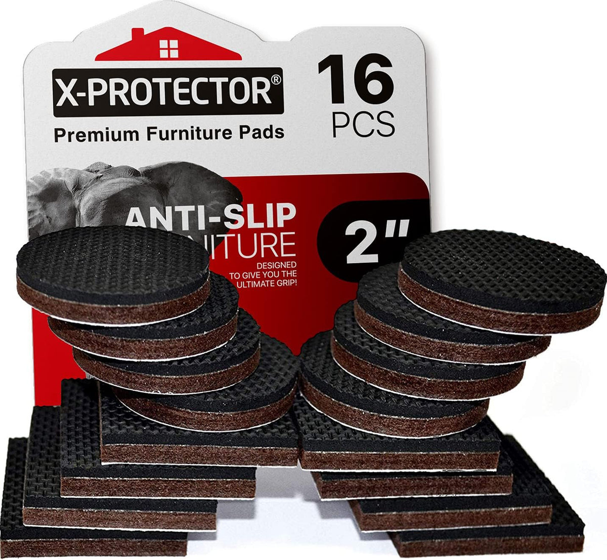 16 PCS 2" Non-Slip Furniture Pads X-Protector - Premium Furniture Grippers! Self-Adhesive Rubber