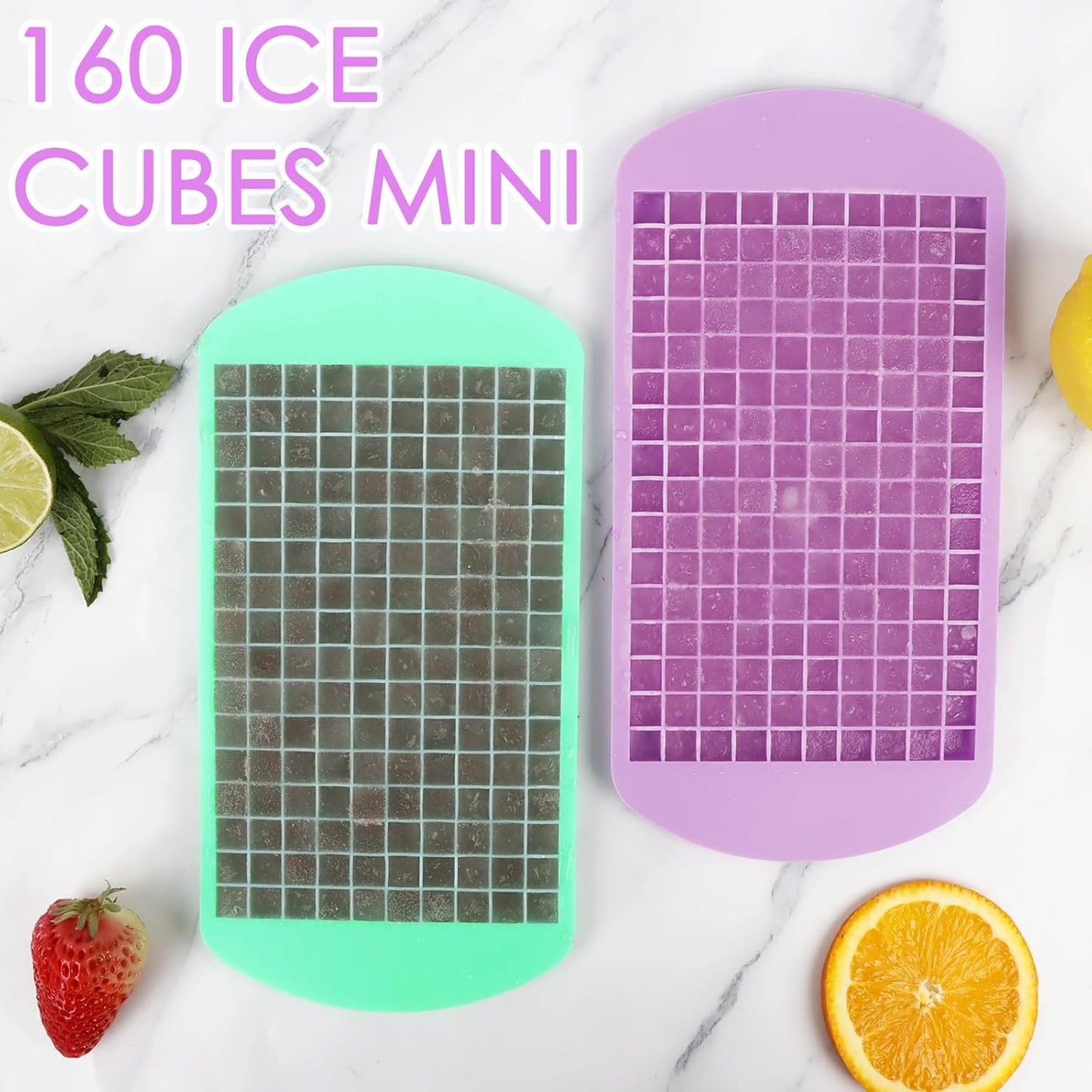 Silicone Mini Ice Cube Trays 2 Pack, 160 Crushed Ice Cube Molds, Easy Release Small Ice Cube Trays