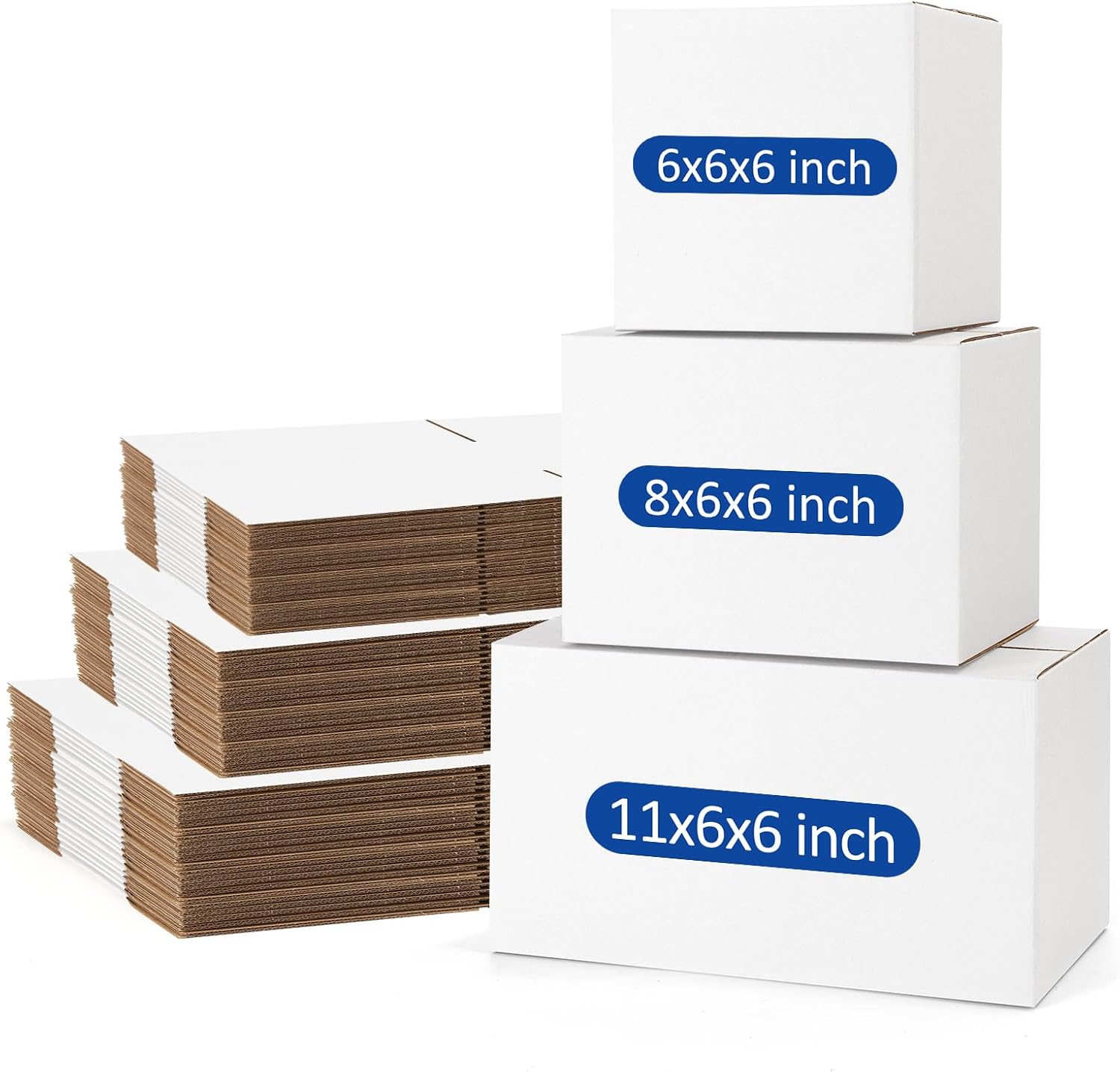 Assorted-Sizes-Shipping-Boxes-45-Pack: 6x6x6 & 8x6x6 & 11x6x6 Small-Shipping-Boxes-Mailers, White