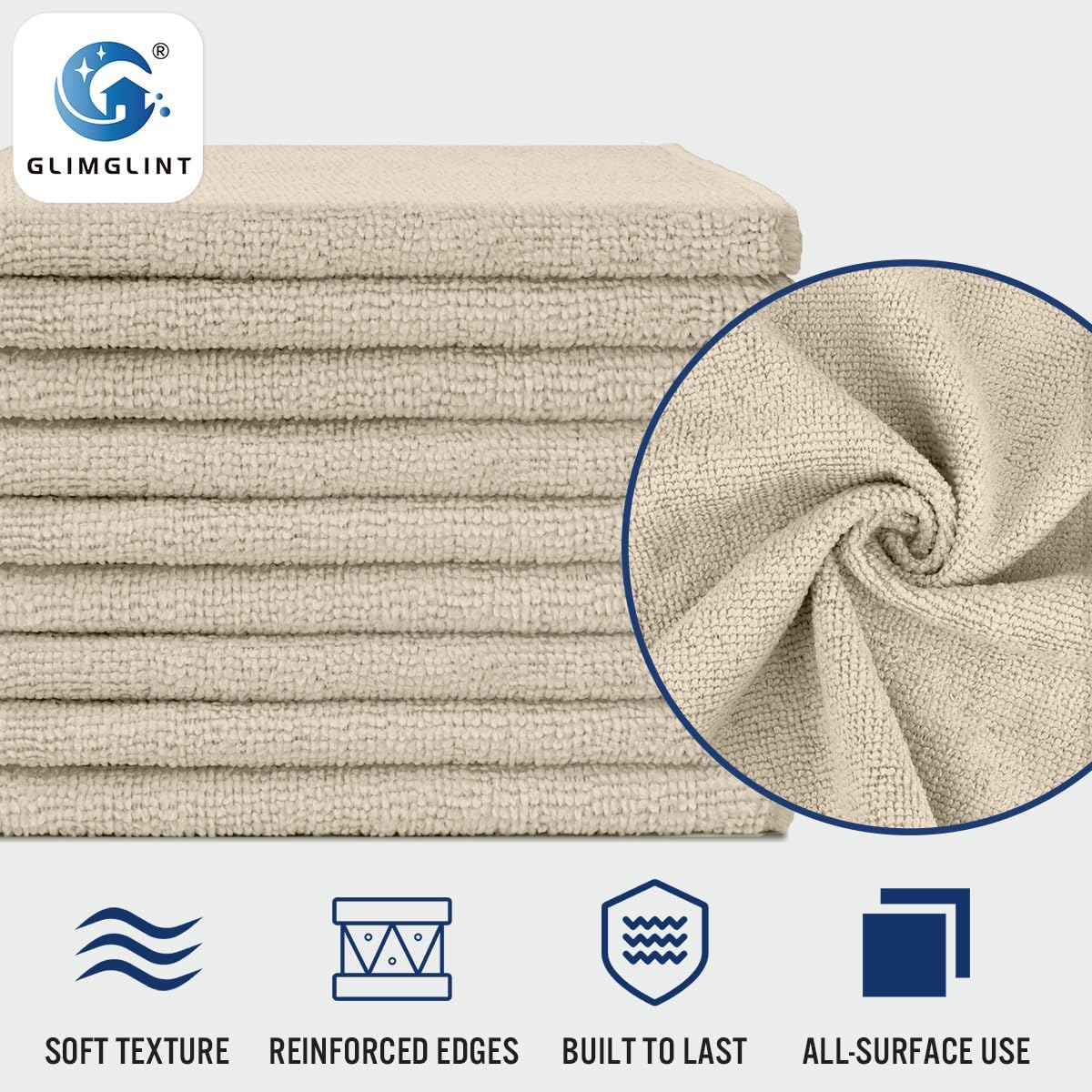 GLIMGLINT Brown Microfiber Cleaning Cloth, 12 Pack Cleaning Towels for Kitchen, Lint Free