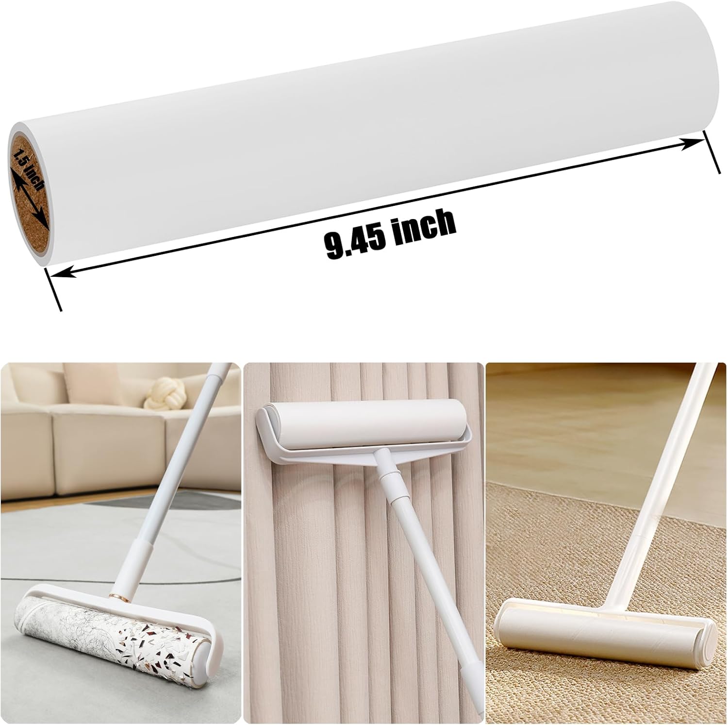 6 Pack 9.45 inch Lint Roller Refill Extra Sticky 9.4-9.5 inch Wide Large Lint Roller Refills for