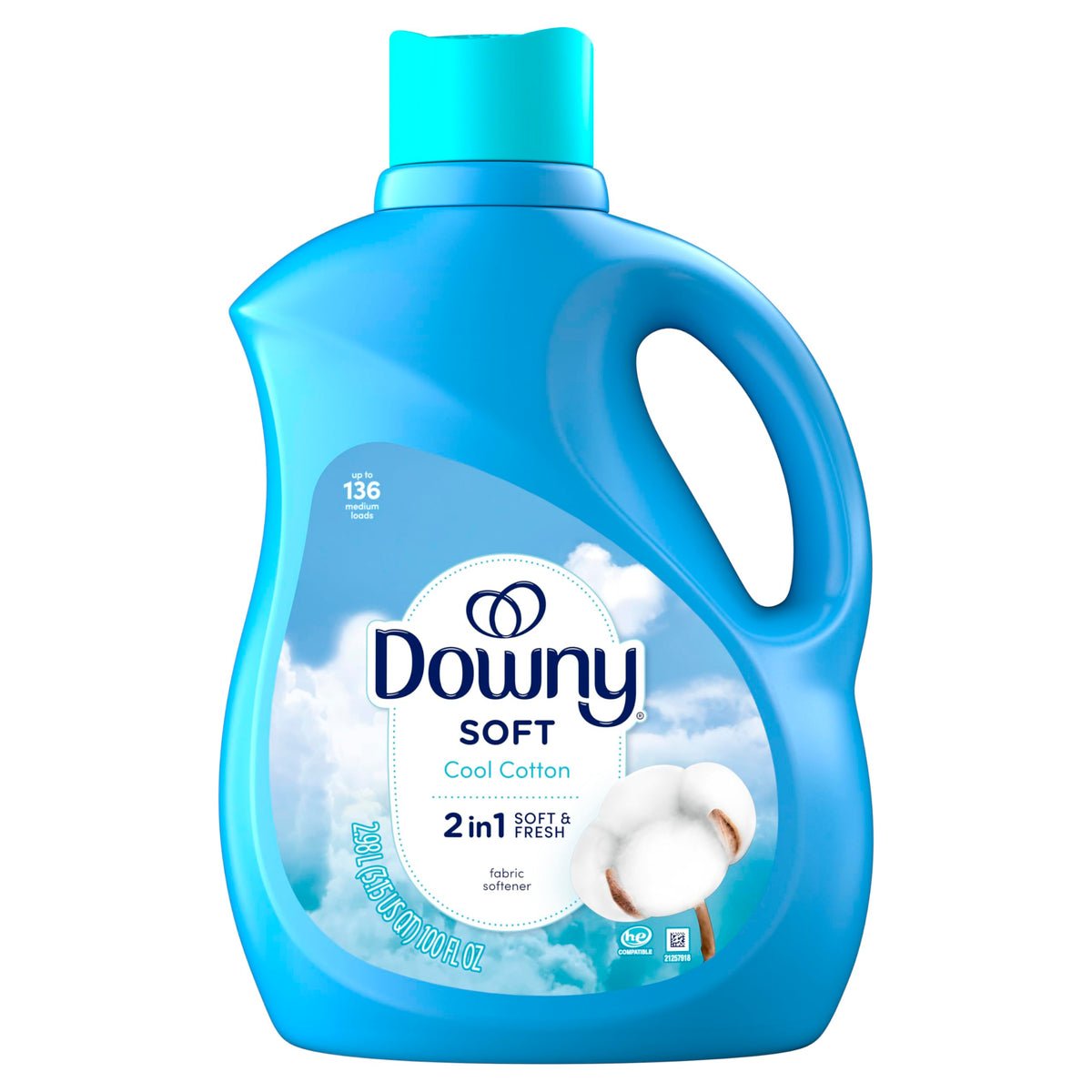 Downy Soft, 2 in 1 Soft and Fresh Liquid Fabric Softener, Cool Cotton, 100 fl oz, 136 Loads, Fabric