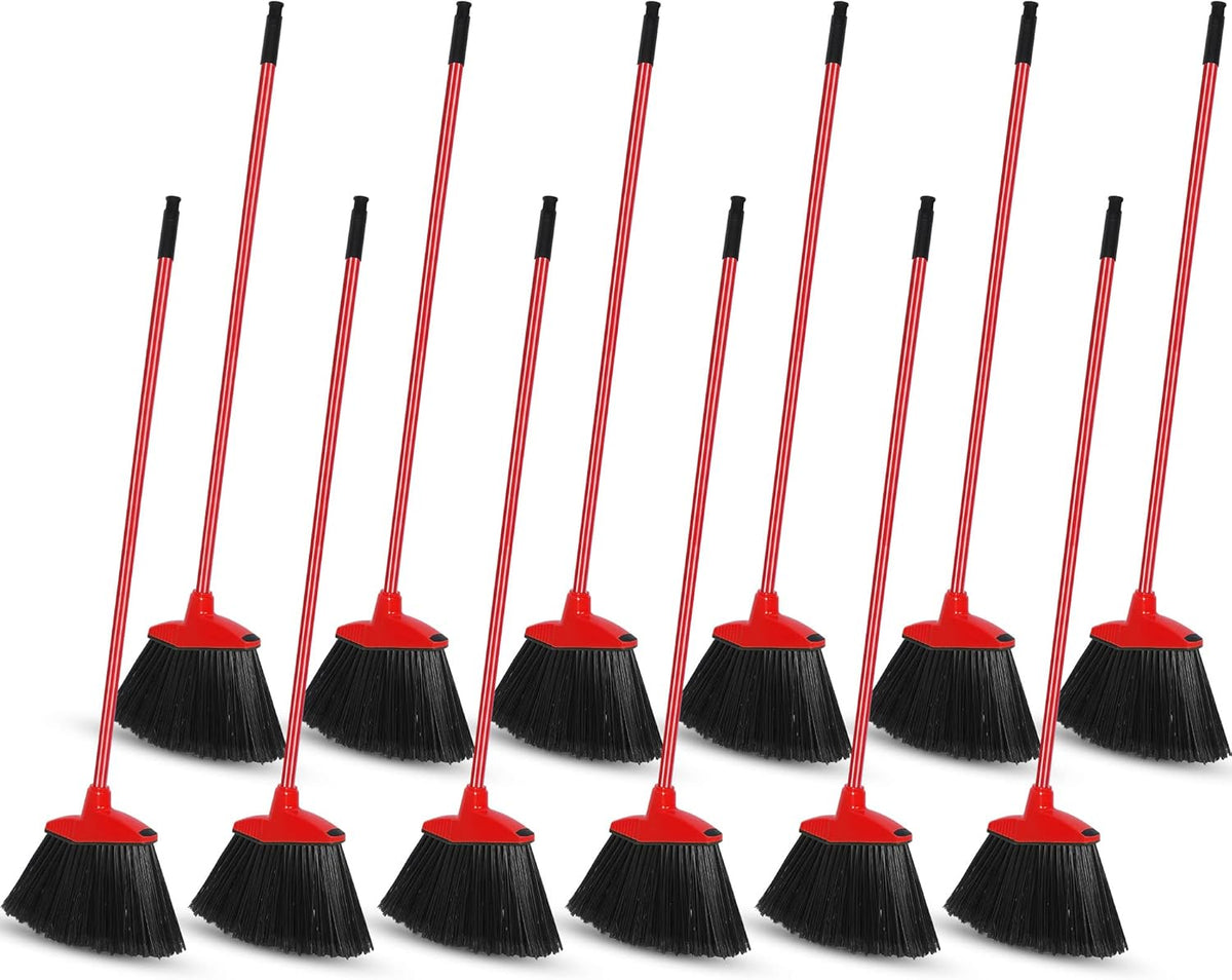 12 Pcs Heavy Duty Commercial Angle Broom 53 Inch Long Handle for Sweeping Indoor Outdoor - Garage