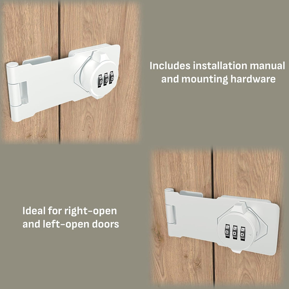 Keyless Combination Lock –3-Digit Combination Lock for Cabinet Doors – Twist Knob Hasp Latch Lock