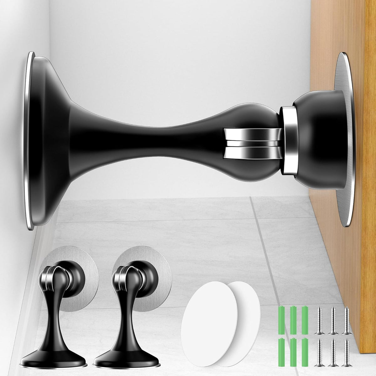 Crosize Magnetic Door Stoppers 2 Pack, Stainless Steel Door Catch for Wall and Floor Mounting, Door