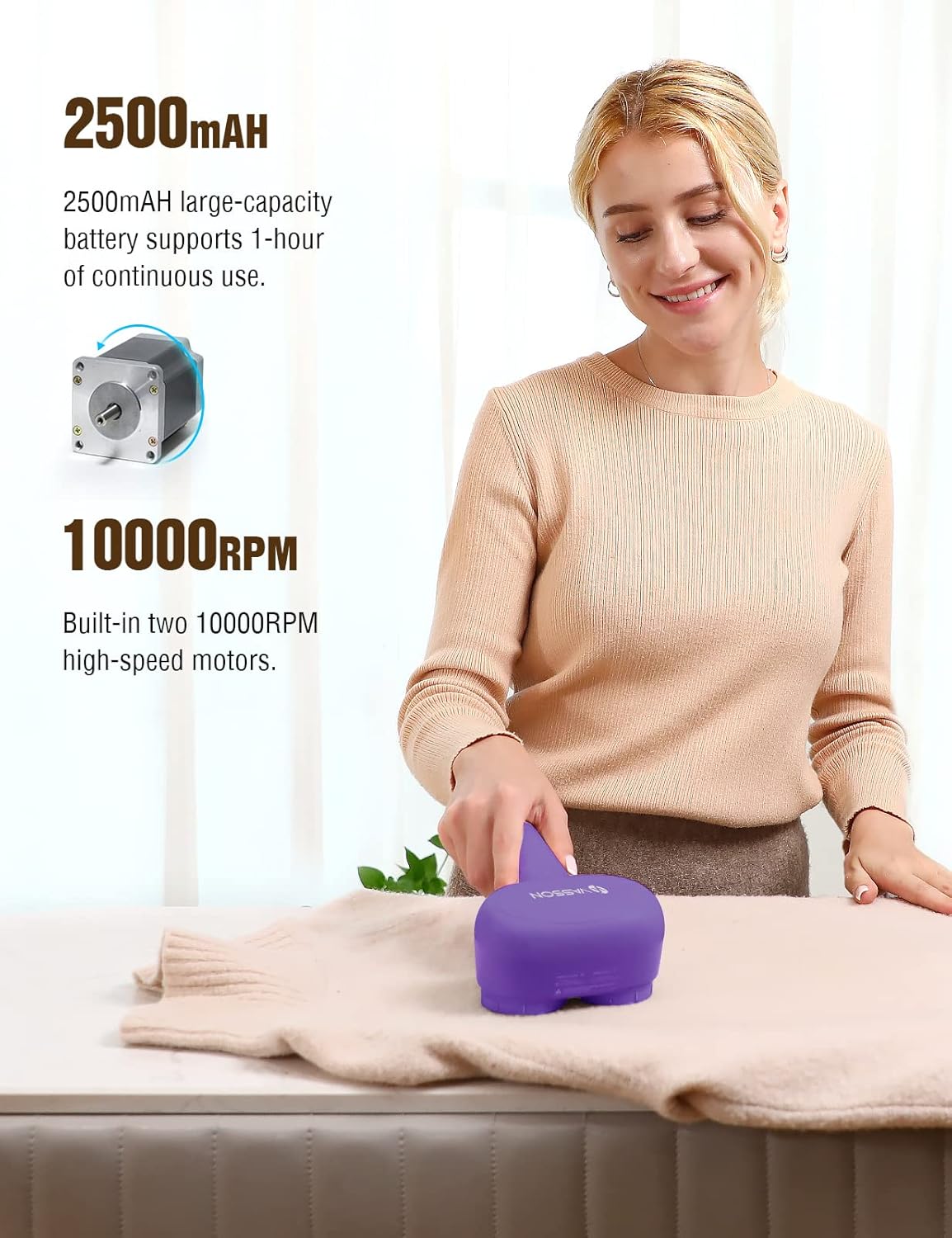 VASSON Fabric Shaver, Electric Lint Remover, Rechargeable Lint Shaver, Sweater Shavers to Remove
