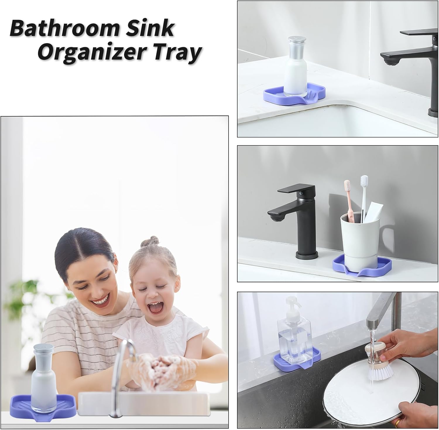 Silicone Bathroom Soap Dishes with Drain Spout-Bathroom and Kitchen Sink Organizer,Sponge