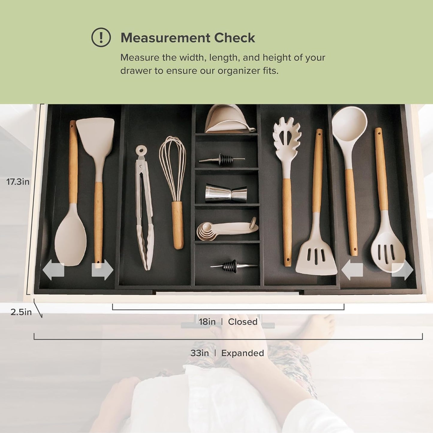 KitchenEdge Adjustable Kitchen Drawer Organizer for Utensils and Junk, Food-Safe Contract Grade