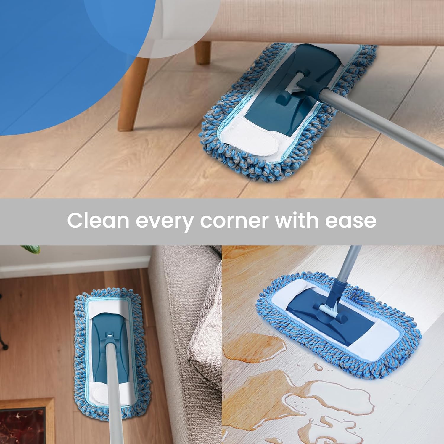 Dust Mop for Hardwood Floors with 57" Long Handle Wet & Dry Mops for Catching Pet Hair and Dust