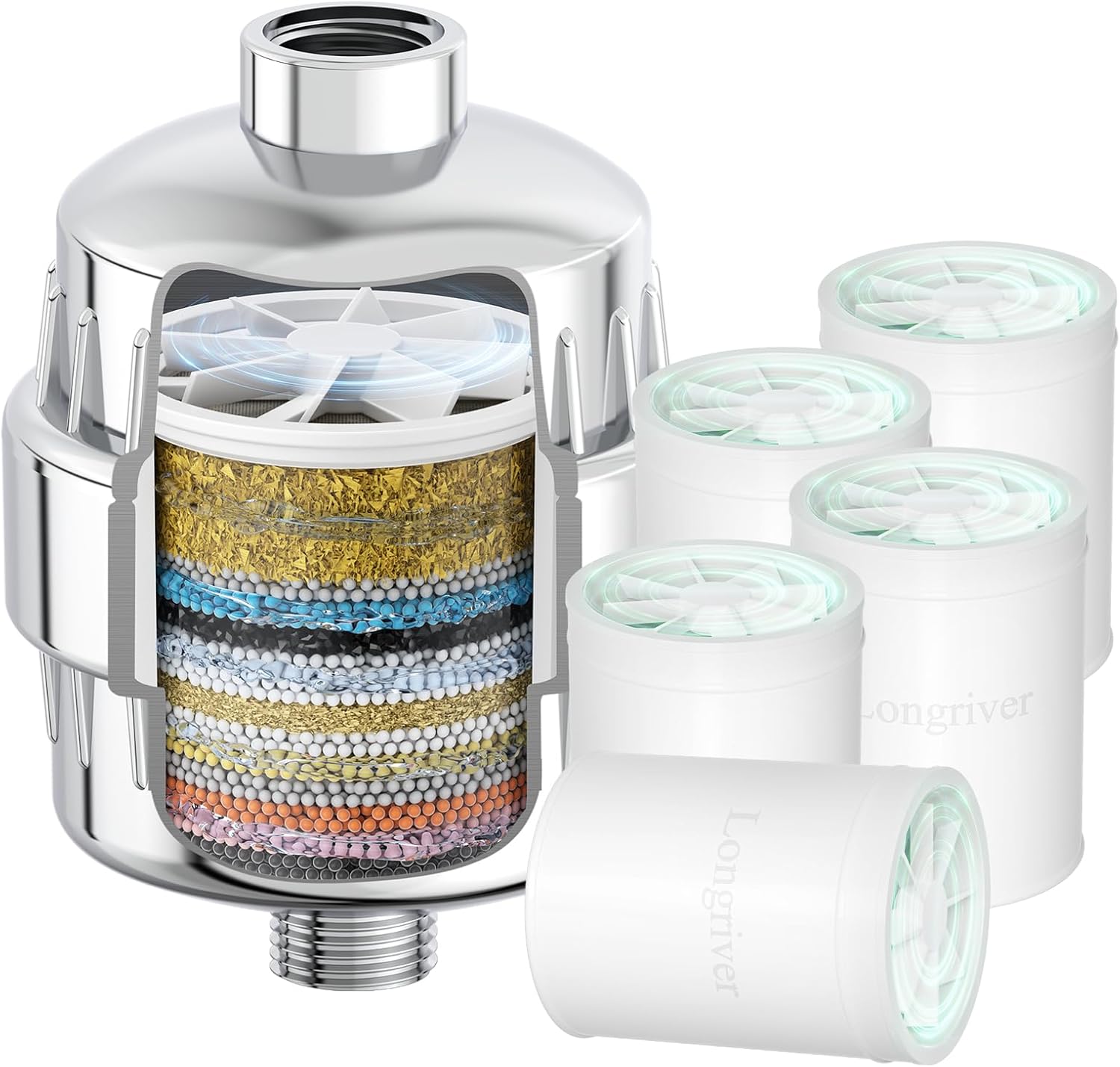 R7 Shower Filter with 5 Replacement Cartridge High Put Shower Water Filter for Hard Water 99.99%