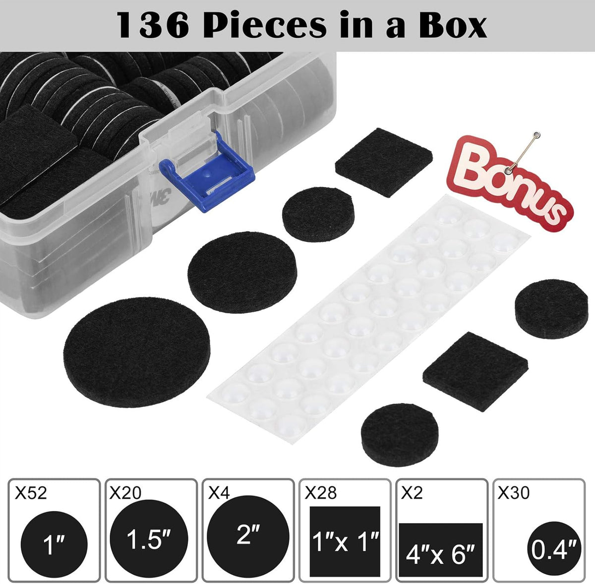 Felt Furniture Pads 136 Pieces, Felt Pads for Furniture Black 5mm Thick, Floor Savers for Furniture