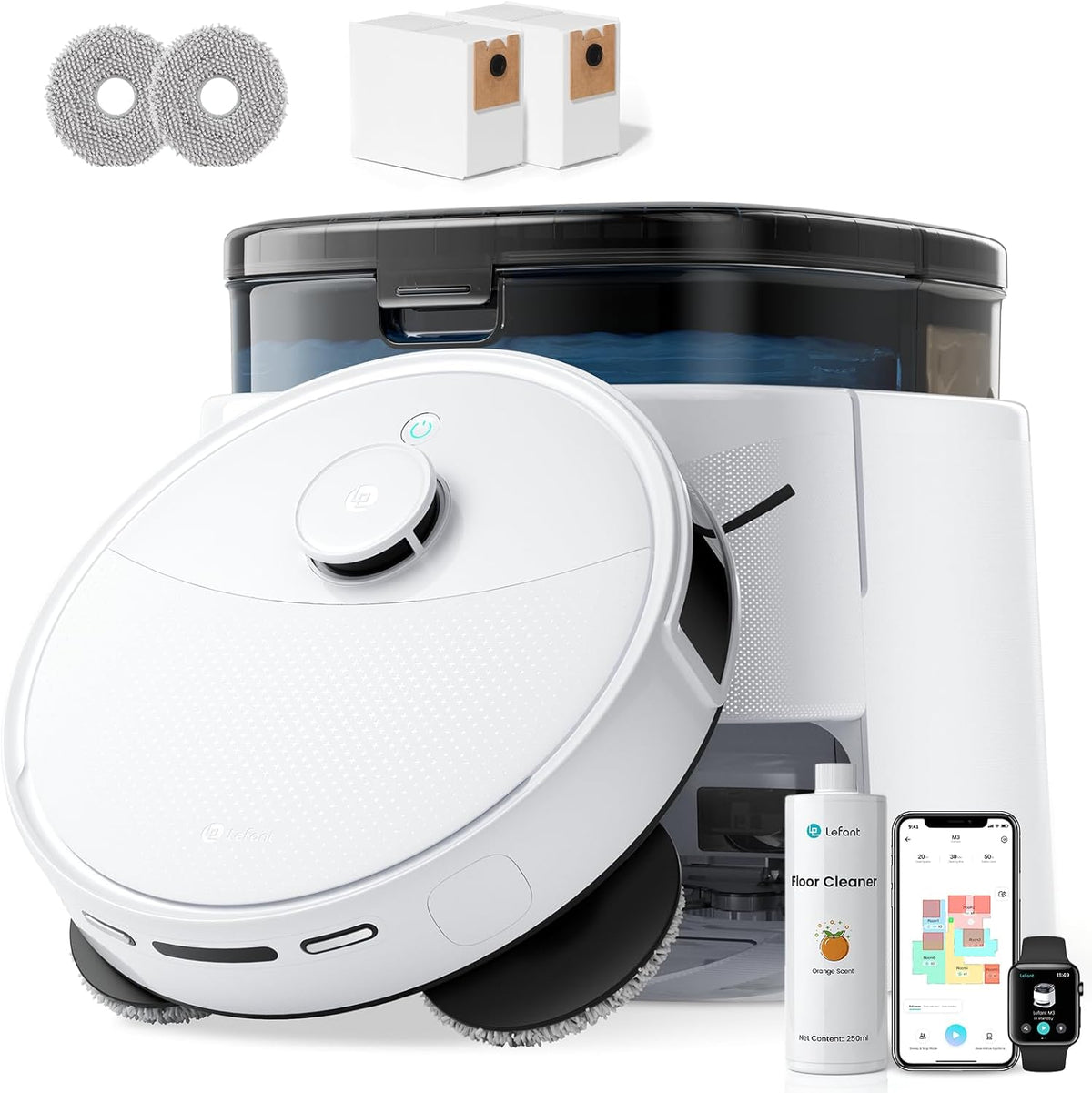 Lefant Robot Vacuum and Mop, 12000Pa Suction, Self Emptying, Auto Mop Washing and Drying for