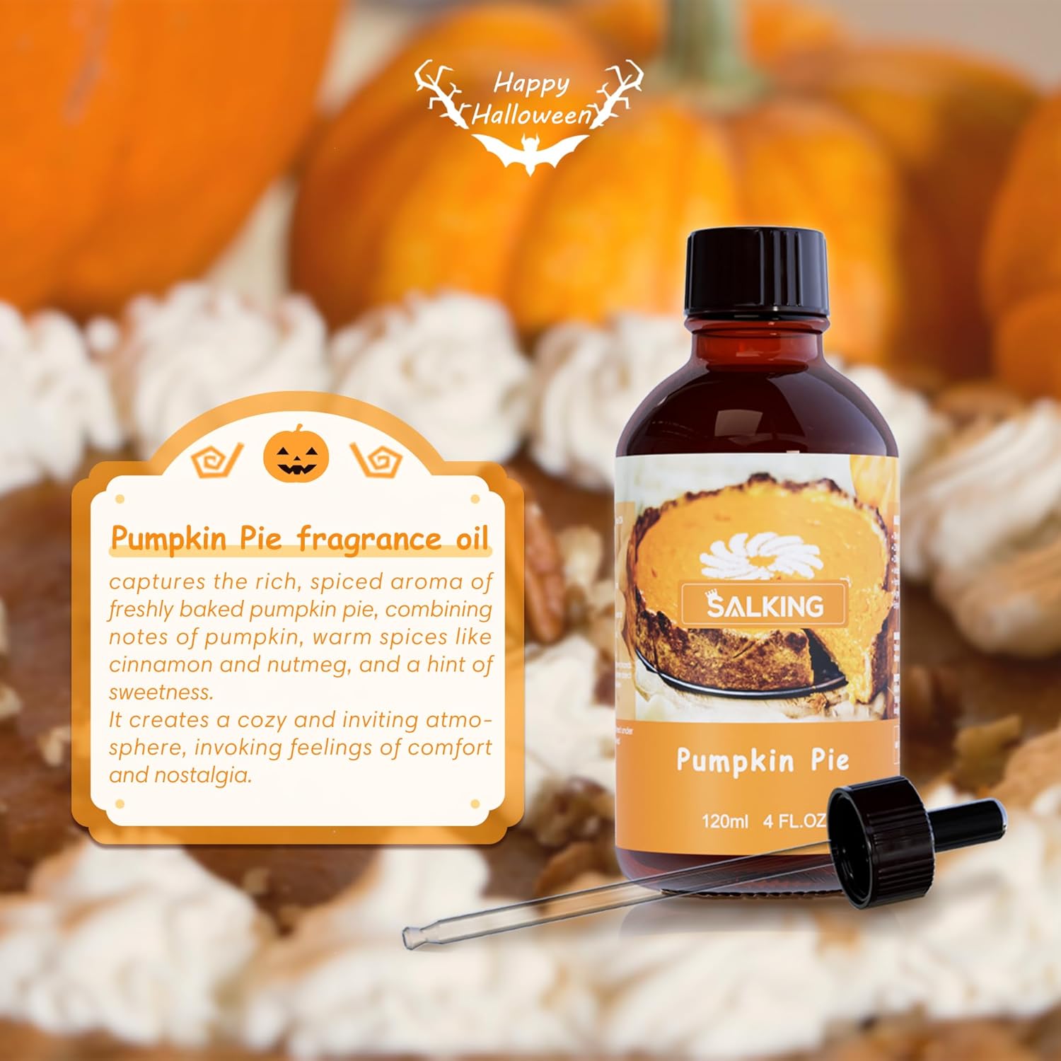 SALKING Pumpkin Pie Fragrance Oil, 120ml (4 Fl Oz) Premium Essential Oils for Diffuser, Candle