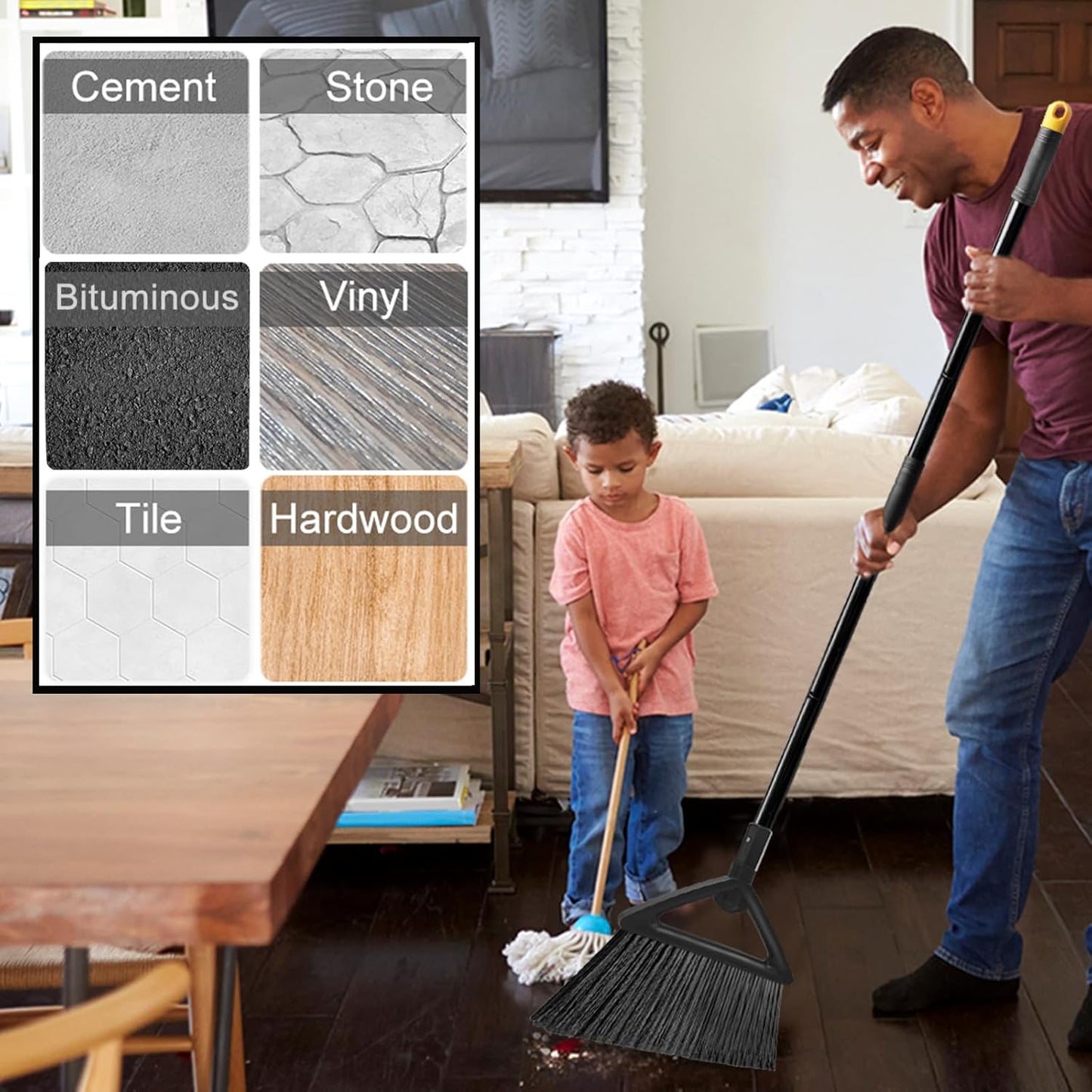 Heavy Duty Broom Outdoor and Indoor, 2 Pack Commercial Angle Brooms with Longer Handle, Perfect