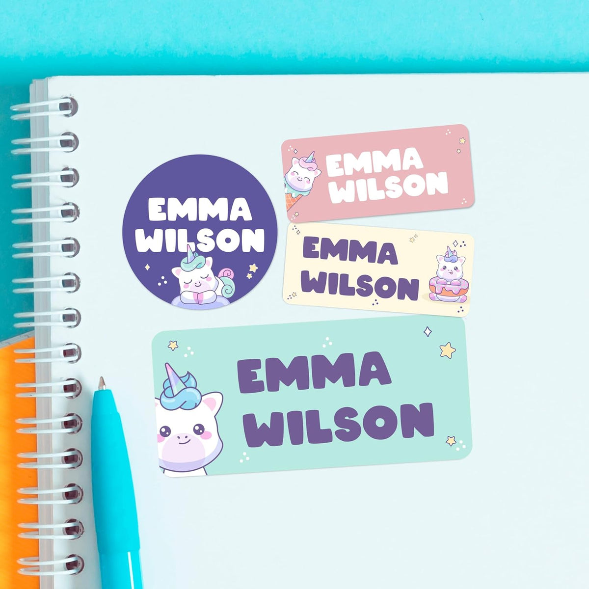 Personalized Name Tag Stickers for Kids (130+ Pack) | Unicorn Waterproof Labels for School