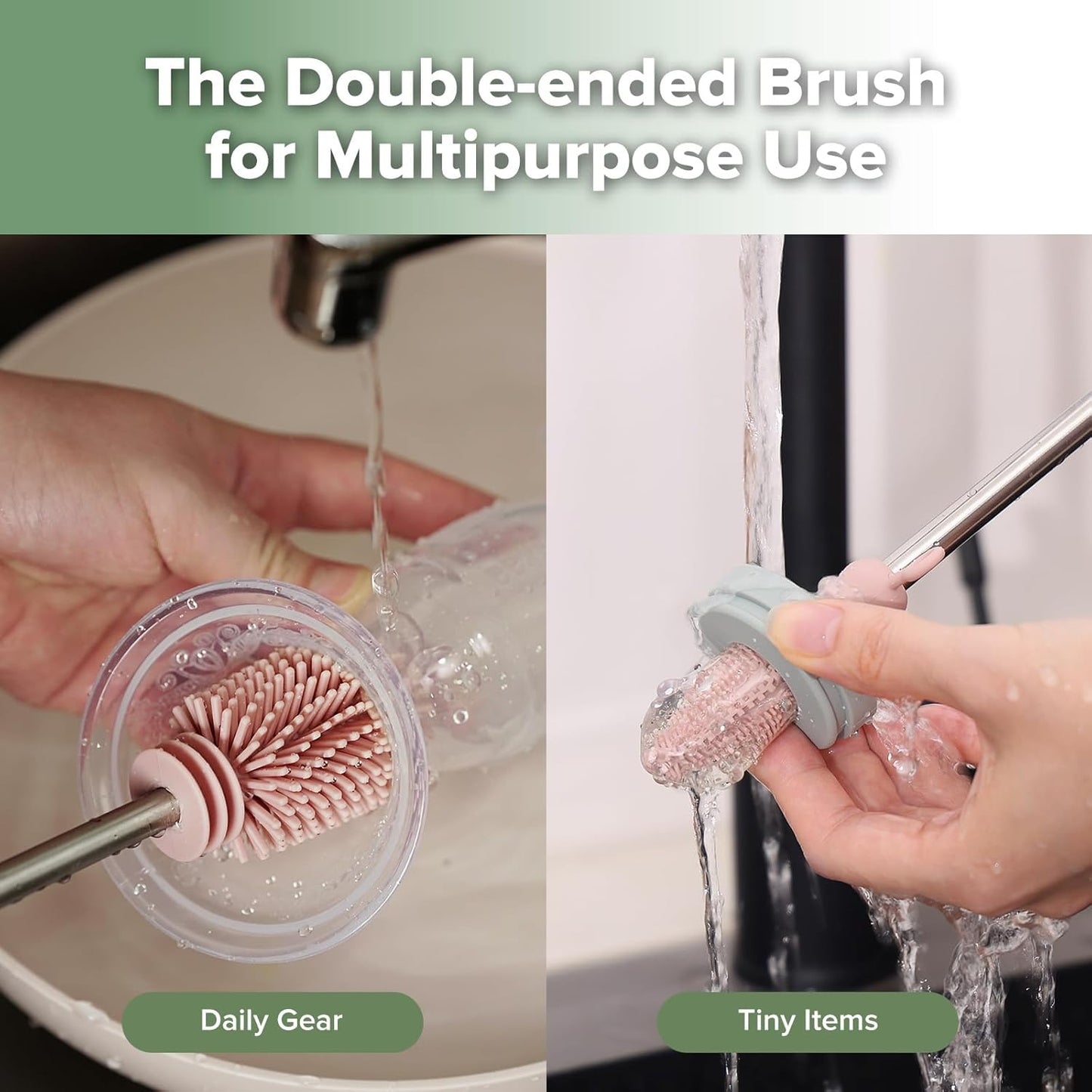 haakaa Cleaning Brush Silicone Bottle Brush Double-Ended Soft Silicone Bristles for Breast Pumps