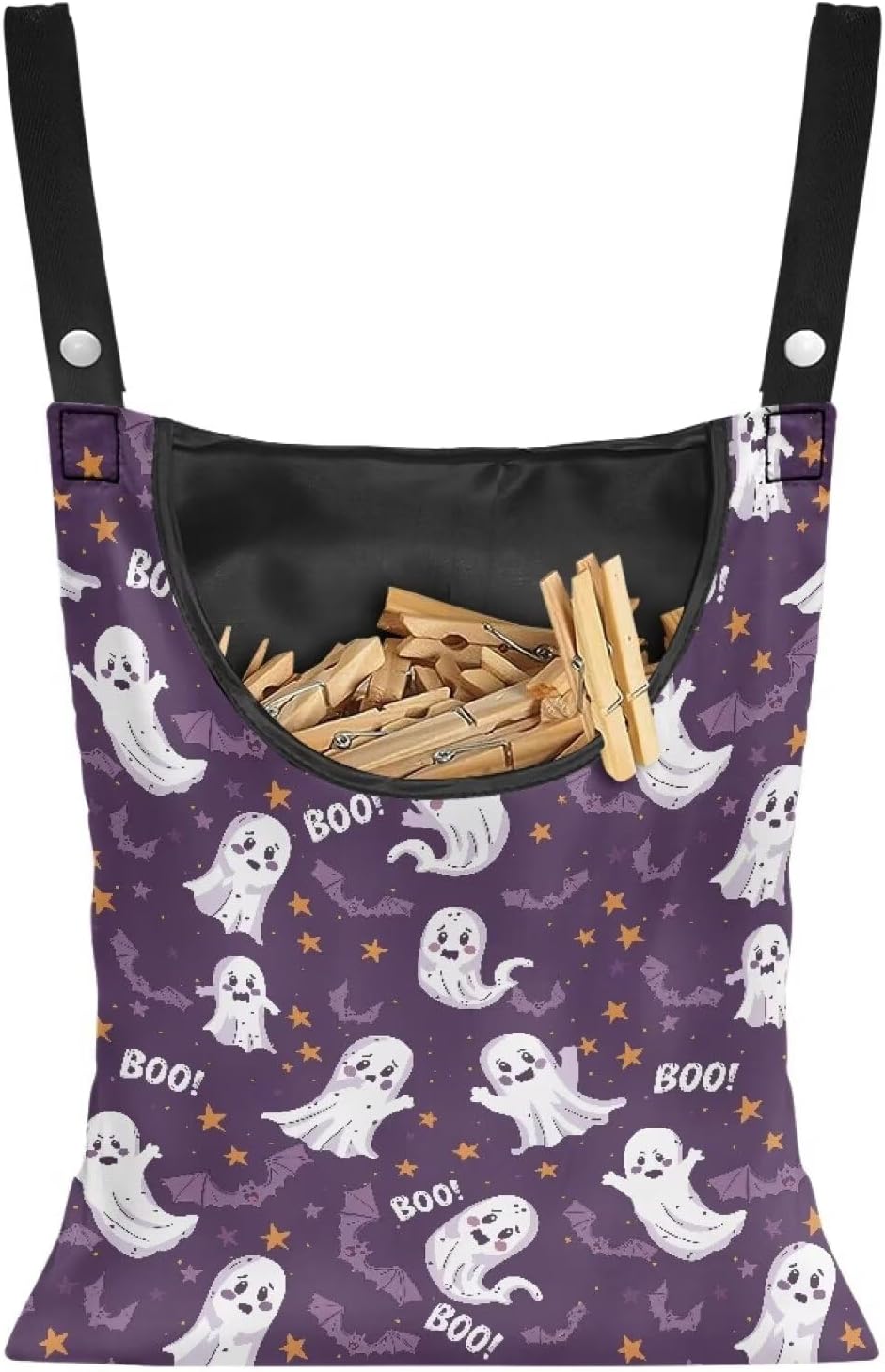 Cute Ghost Clothespin Storage Hanger Bags Laundry Clothespin Bag with a Large Opening, Hanging
