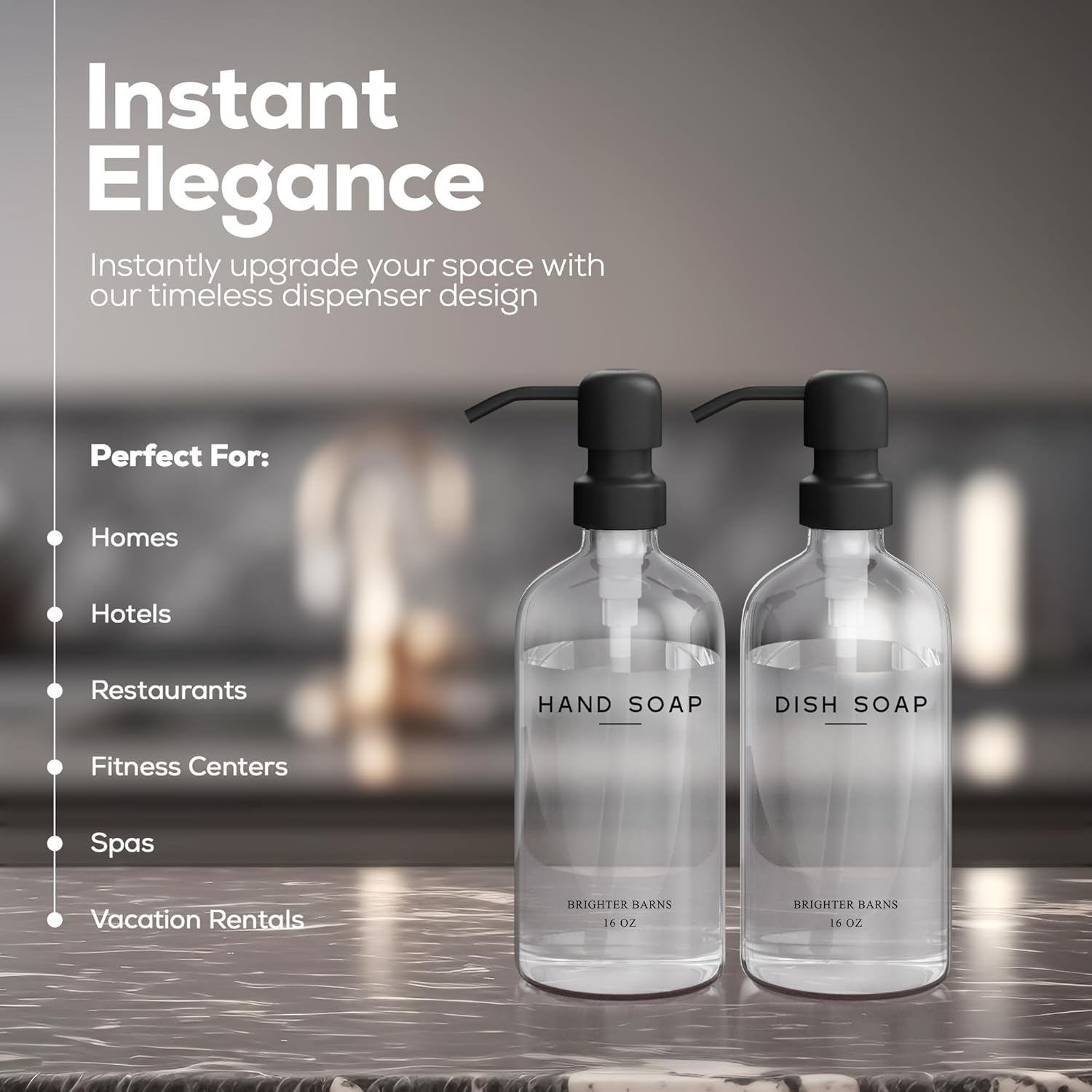 Clear Glass Hand and Dish Soap Dispenser Set by Brighter Barns - Kitchen Soap Dispenser Set & Pump