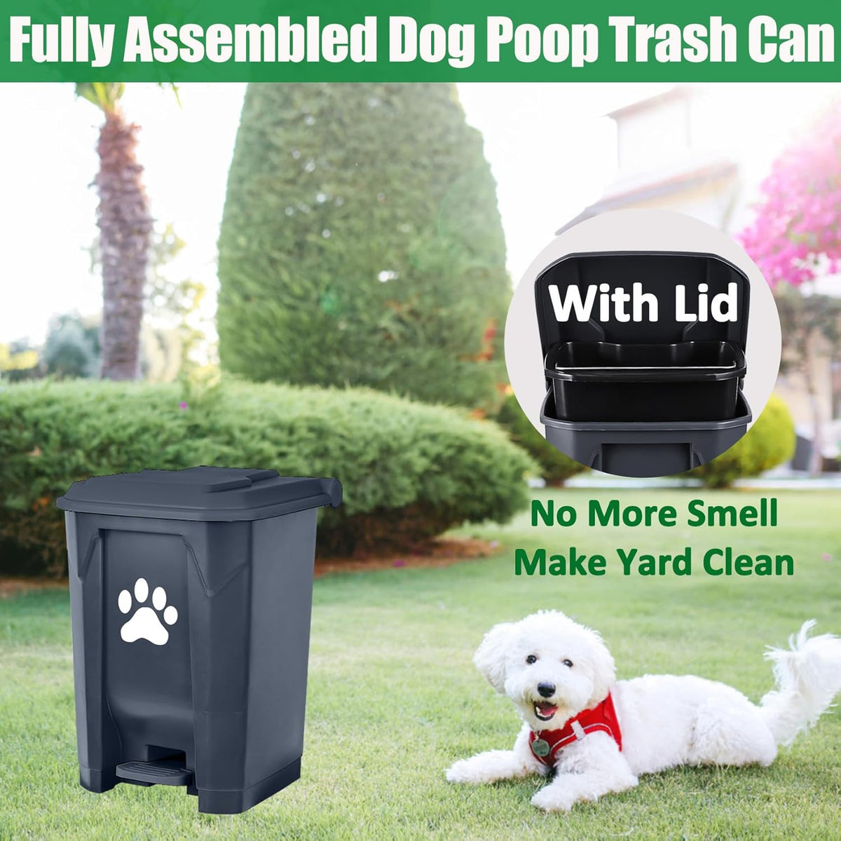 Dog Poop Trash Can for Outdoors, Dog Waste Trash Can for Yard Garden Home with Lid Removable Inner