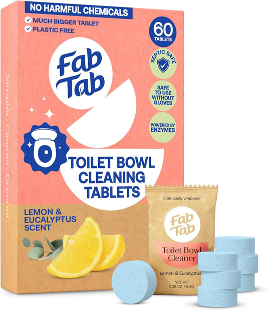 Fab Tab Bowl Cleaning Tablets - Drop-In Formula Removes Rust & Lime Buildup, Lemon Eucalyptus