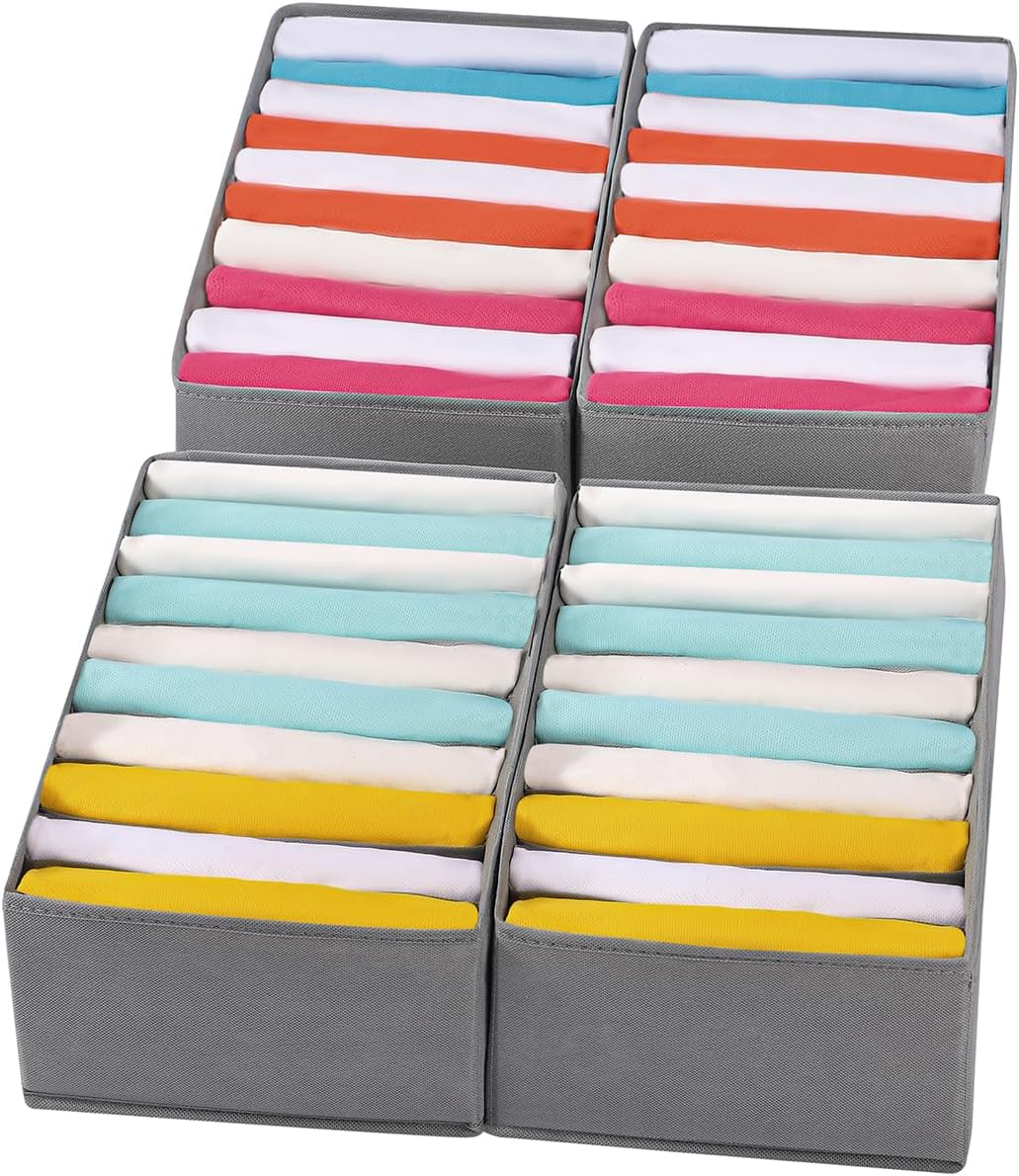 4 Packs T-shirt Drawer Organizers for Clothing,10 Grids Compartment Wardrobe Storage Box, Clothes