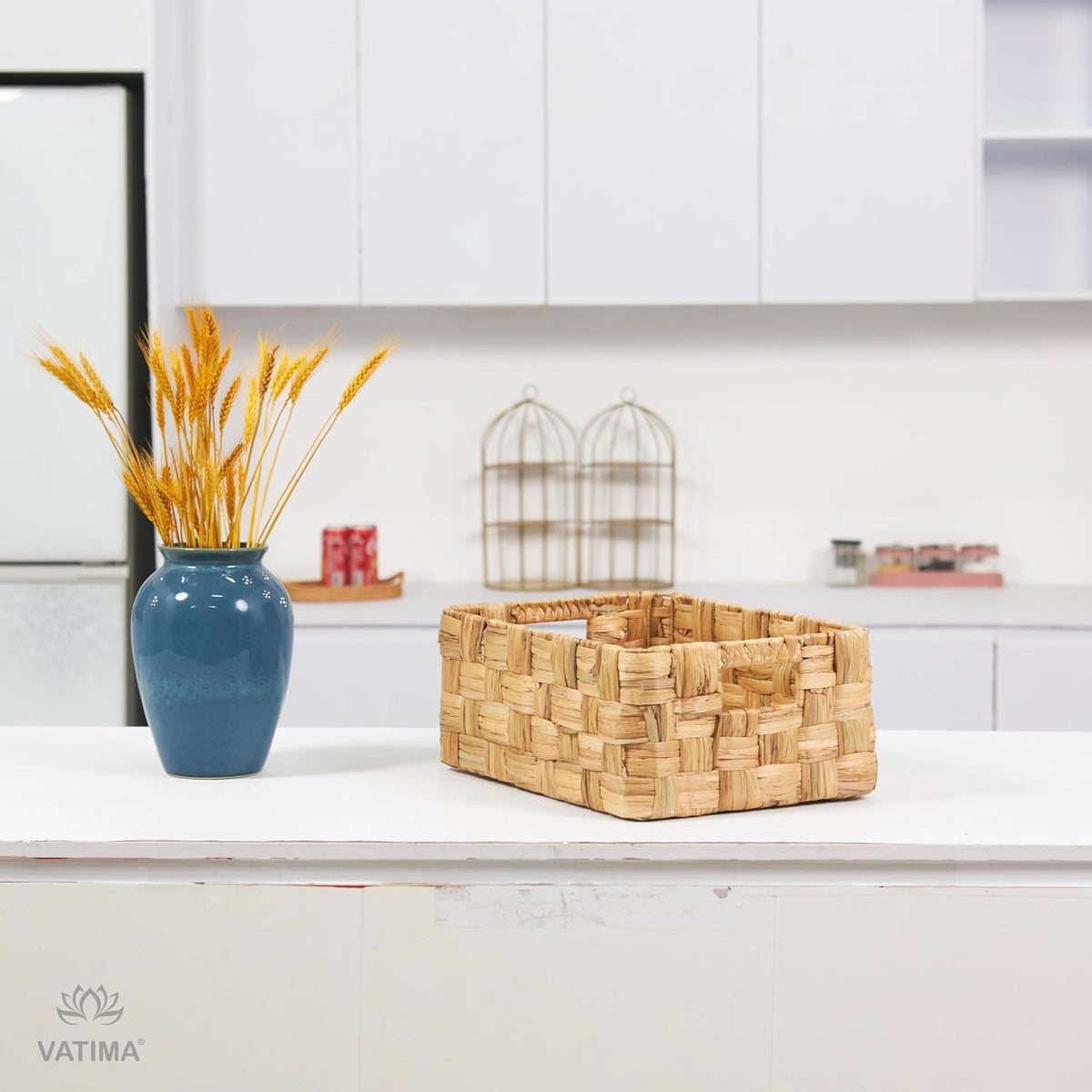 Vatima Jumbo Wicker Storage Basket, Large Hyacinth Organizer, 16.9x12.1x7.1H Inches - Ideal for