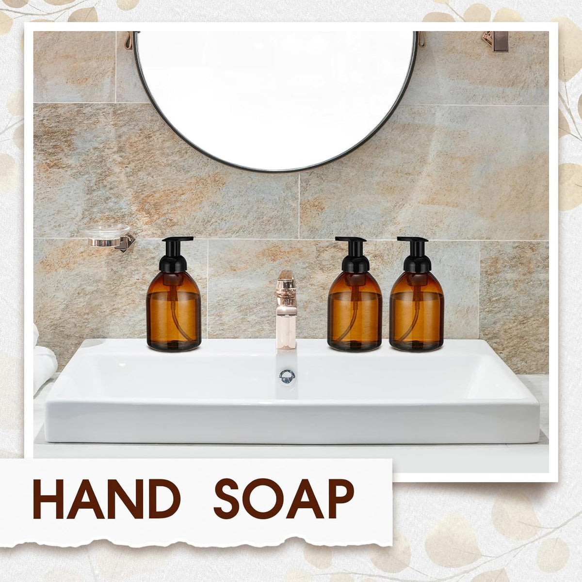Uiifan 16 Pcs 17 oz Amber Foaming Soap Dispenser Refillable Foam Pump Bottle Liquid Plastic
