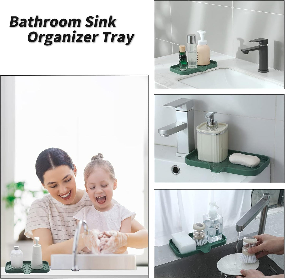Silicone Bathroom Soap Dishes with Drain Spout-Bathroom and Kitchen Sink Organizer,Sponge