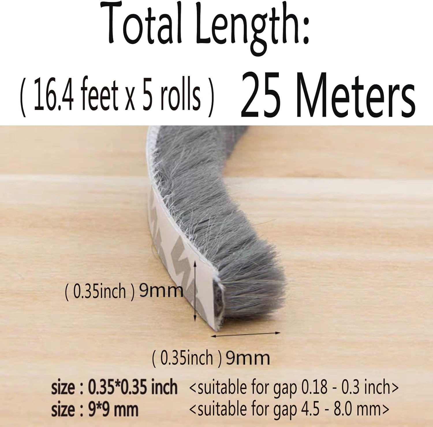 Door Sealer Weather Stripping for Sliding Window Frame Seal Strip, Pile Brush Self Adhesive