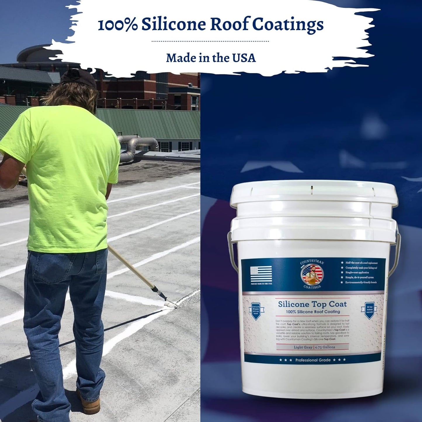 Countryman Coatings 100% Silicone Roof Coating - Restore Your Roof in a Day - Seal Leaks, Cracks