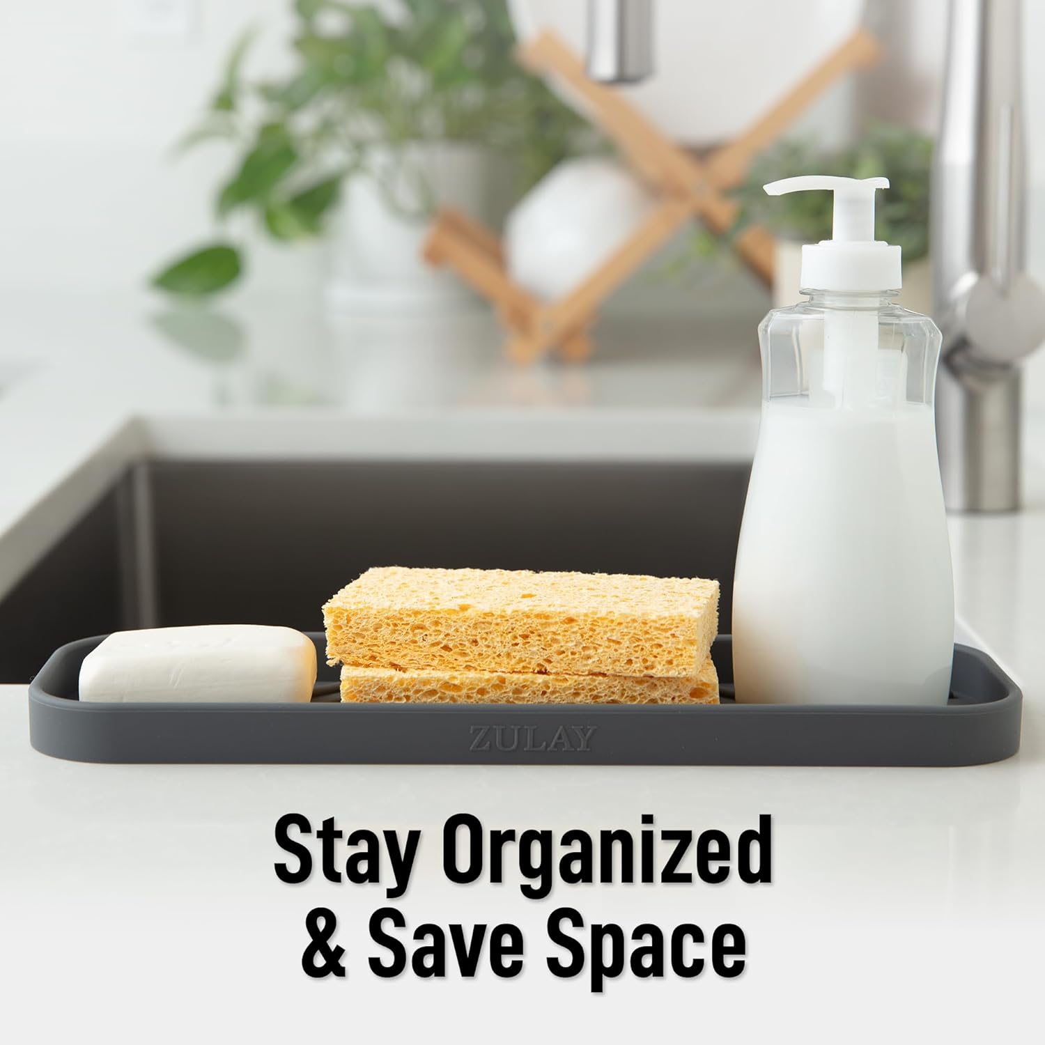 Zulay Large Silicone Sponge Holder (12x4) – Flexible Sink Organizer Tray for Kitchen & Bathroom