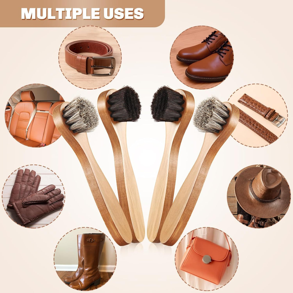 4 Pcs Horsehair Shine Shoes Brush Kit Polish Dauber Applicators Cleaning Leather Shoes Boots Care