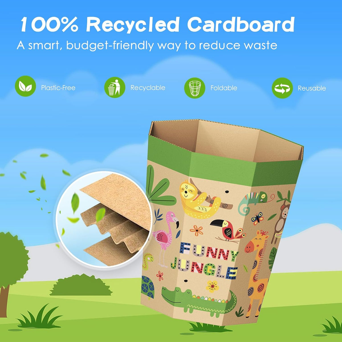 6-Pack Cardboard Trash Can – Foldable, Recyclable, Plastic-Free & Reusable Small Waste Paper Basket