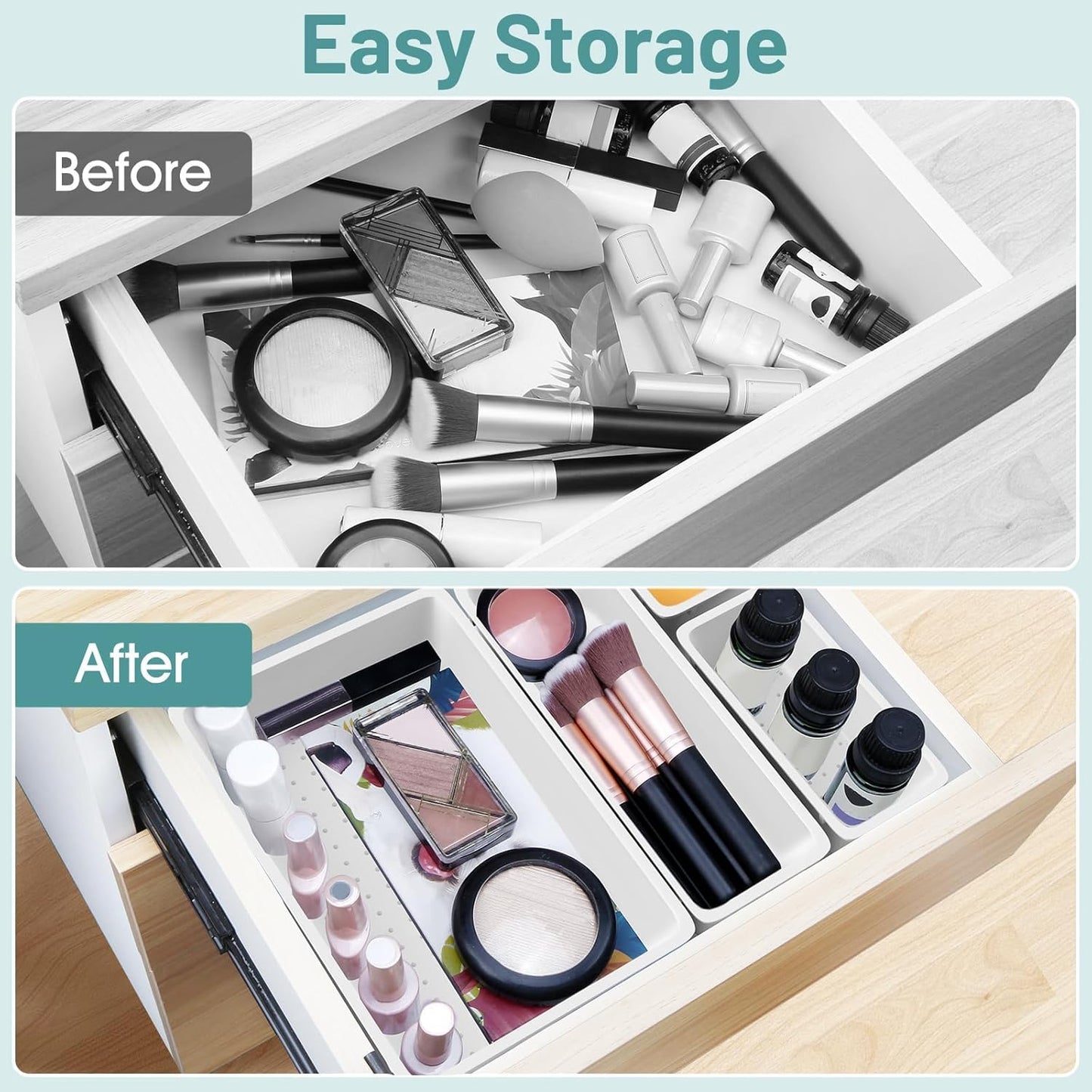WOWBOX 25 PCS Plastic Drawer Organizer Set, 4 Sizes Desk Drawer Divider Organizers and Storage Bins