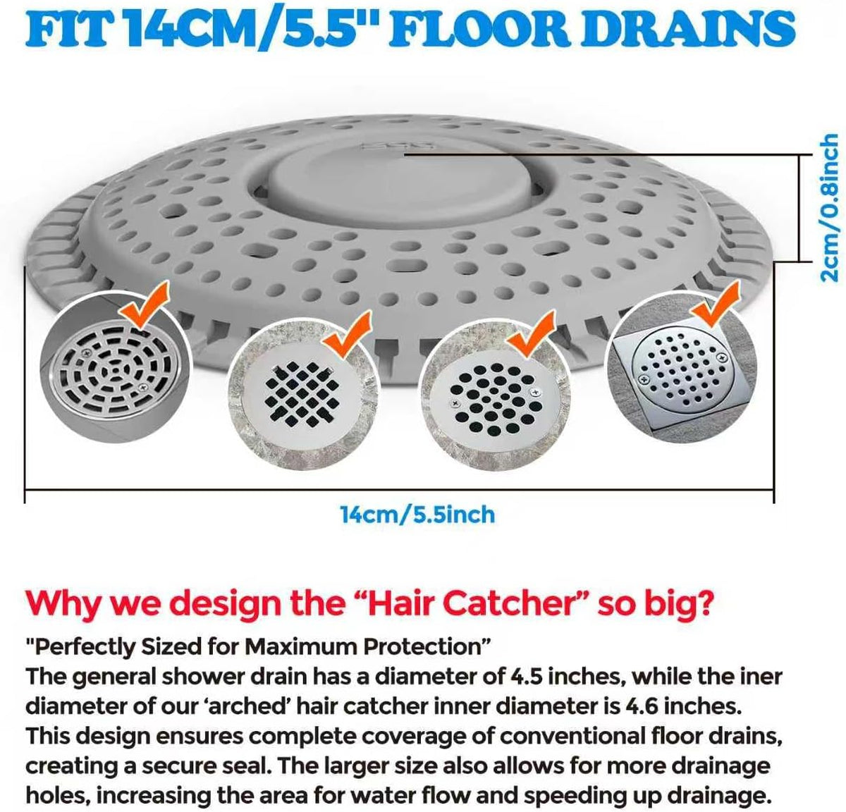 zaa Shower Drain Hair Catcher, 2 Pack Premium Silicone Drain Protector & Shower Drain Cover, Shower