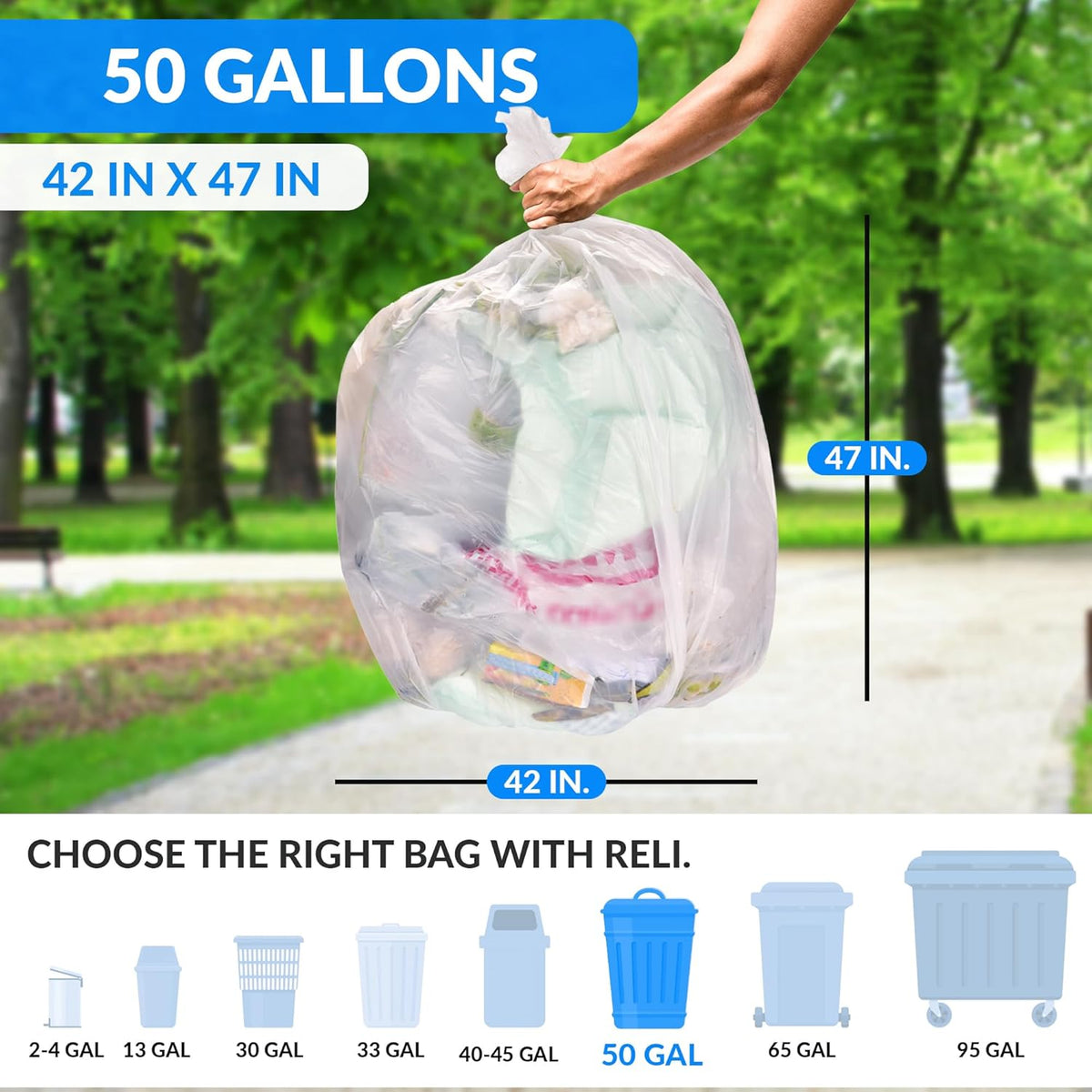 Reli. Premium 50 Gallon Trash Bags | 200 Count | Made in USA | Heavy Duty | Bulk | SuperValue |