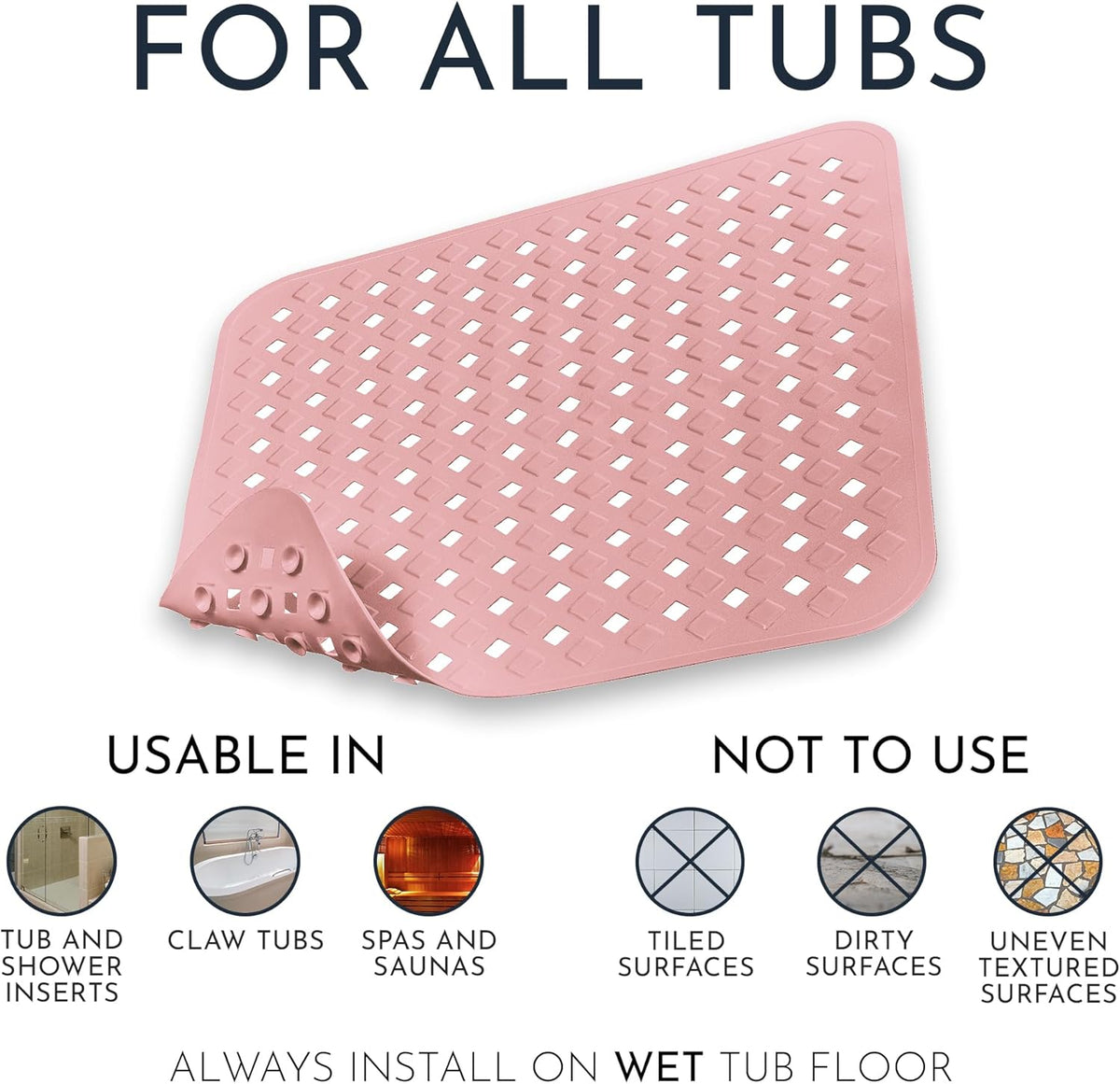 Homerella Anti Slip Shower Mat | Anti Mold Non Slip Bathtub Mat for Inside Shower | Square Floor
