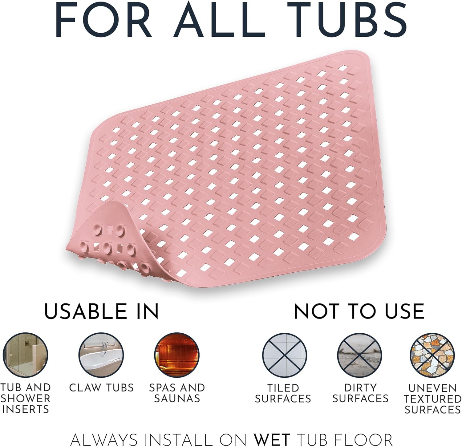 Homerella Anti Slip Shower Mat | Anti Mold Non Slip Bathtub Mat for Inside Shower | Square Floor