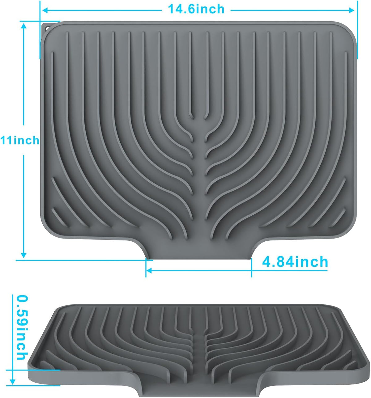 Dish Drying Matt for Kitchen Counter,14.6"×11"Silicone Dry Rack Mat with Built in Drain, Kitchen